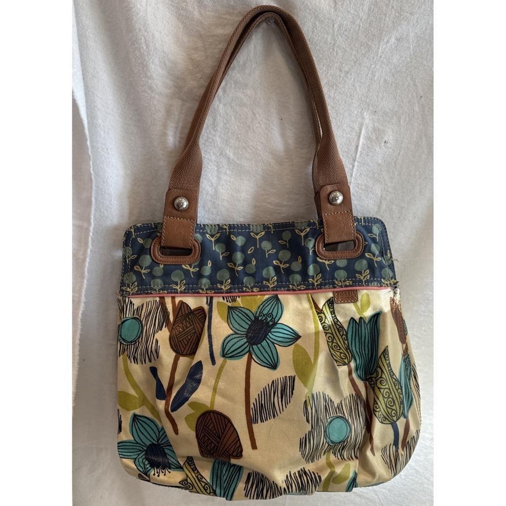 Fossil Key-Per Coated Canvas Floral Tote Handbag Large Shoulder Bag Cottagecore